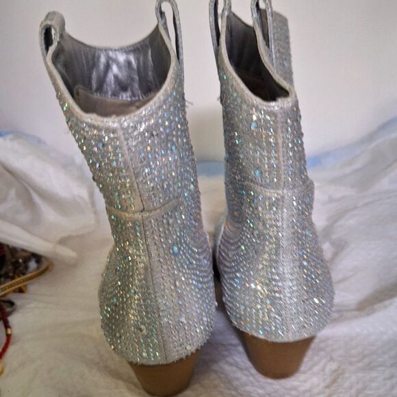 Forever Women's Cowgirl Boots Crystal Studded Ankle Bootie Western Heels Size 10 - Picture 3 of 9